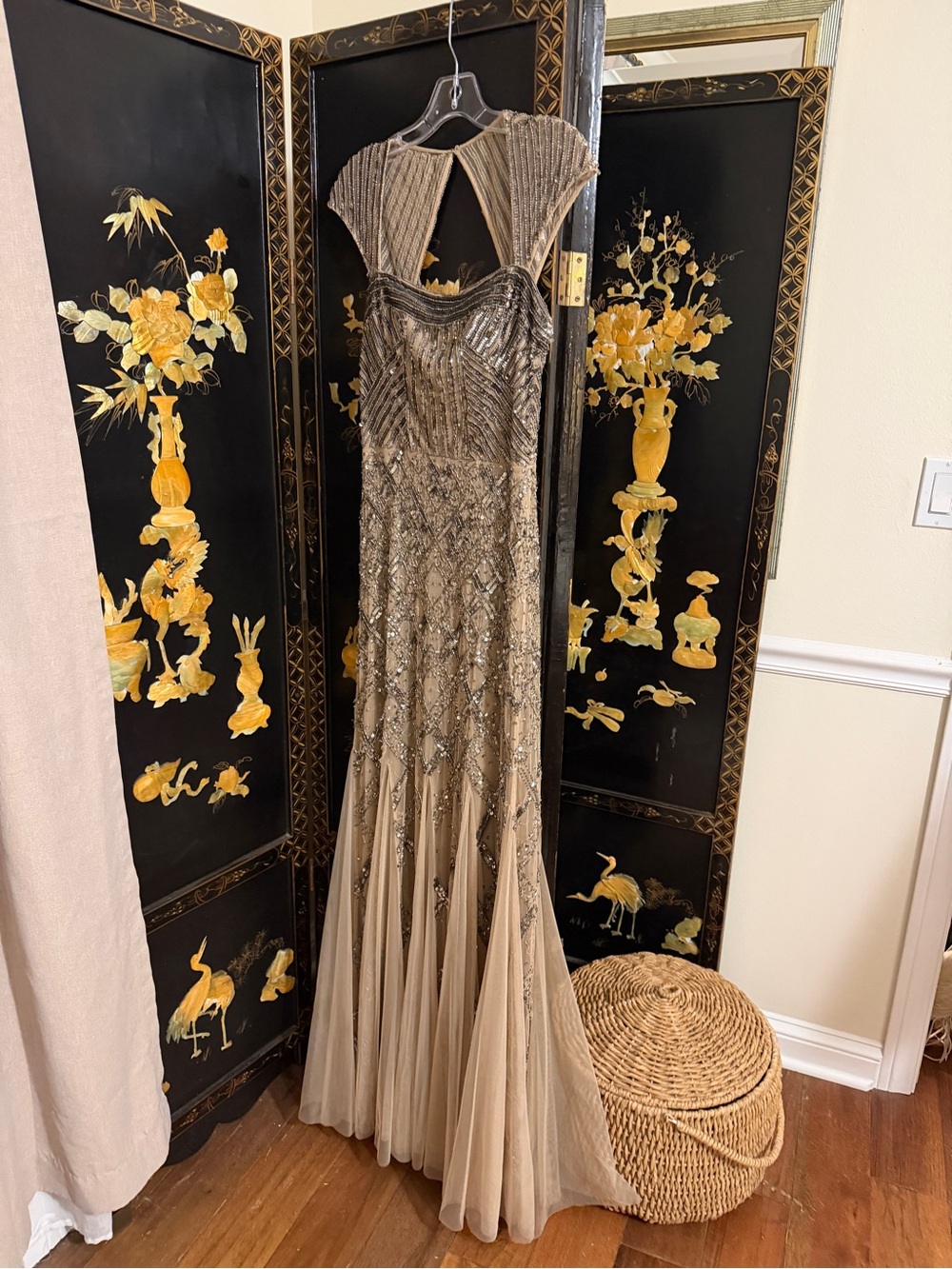 Adrianna Papell Beaded Taupe Evening Gown